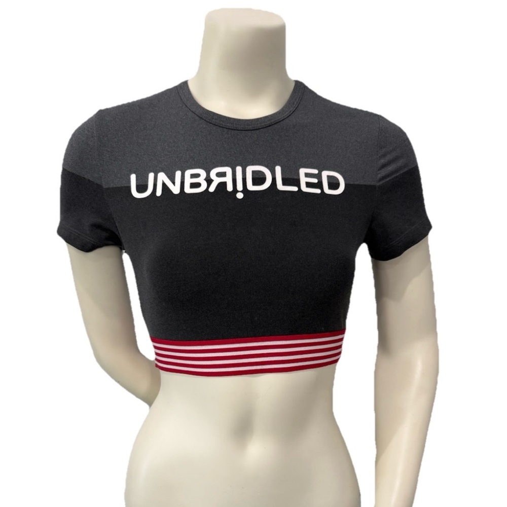 UNBRIDLED Cropped Athletic Tee | Gray Colorblock | Size Small